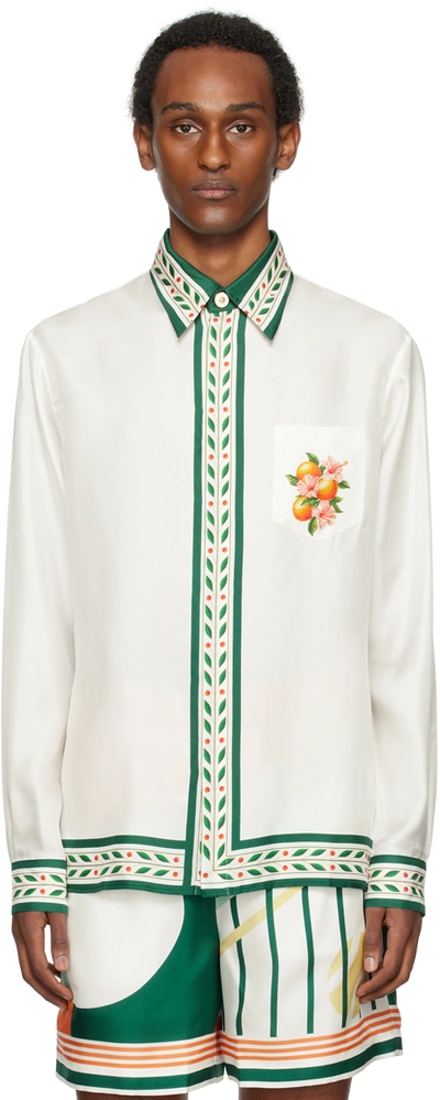 Casablanca Oranges En Fleur Printed Silk Shirt In White