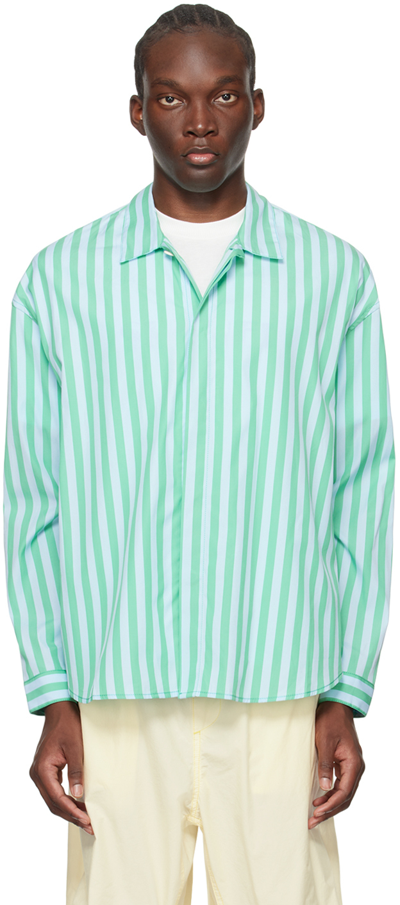 Sunnei Green & Blue Striped Shirt In 7933 Mint Green/clou