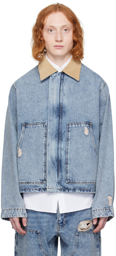 Moschino Corduroy-collar Denim Jacket In A1282 Fantasy Print