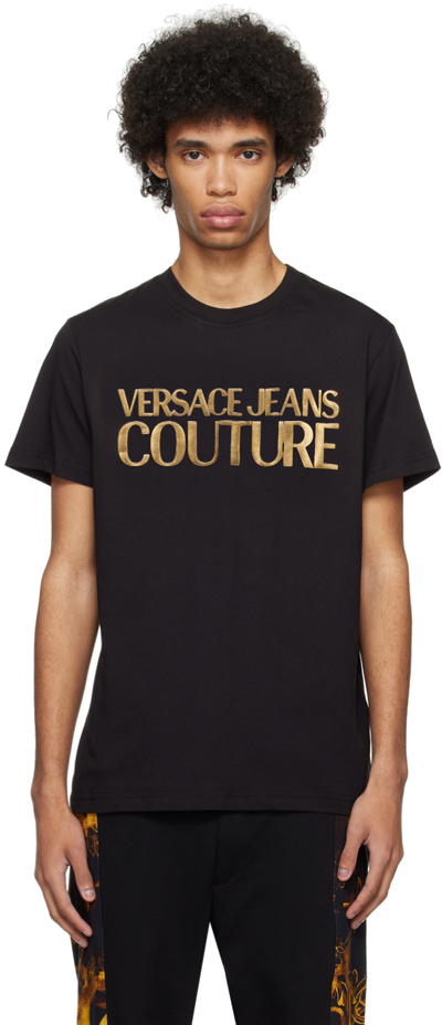 Versace Jeans Couture Black Glittered T-shirt In Eg89 Black/gold