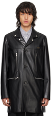 Undercover Black Zip Pockets Faux-leather Coat In Black