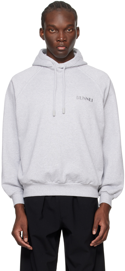 Sunnei Grey Embroidered Hoodie In 7215 Grey Melange