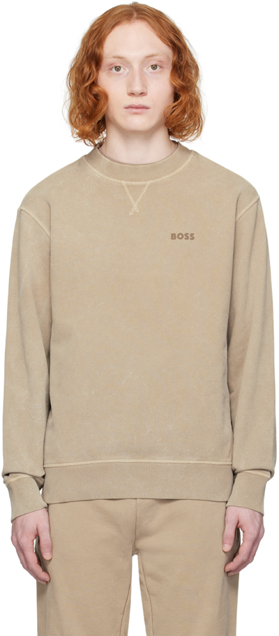 Hugo Boss Beige Relaxed-fit Sweatshirt In Open Brown 246