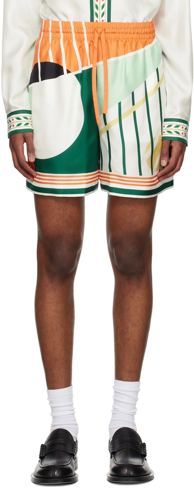Casablanca Men's Abstract Tennis-print Silk Shorts In Multicolor