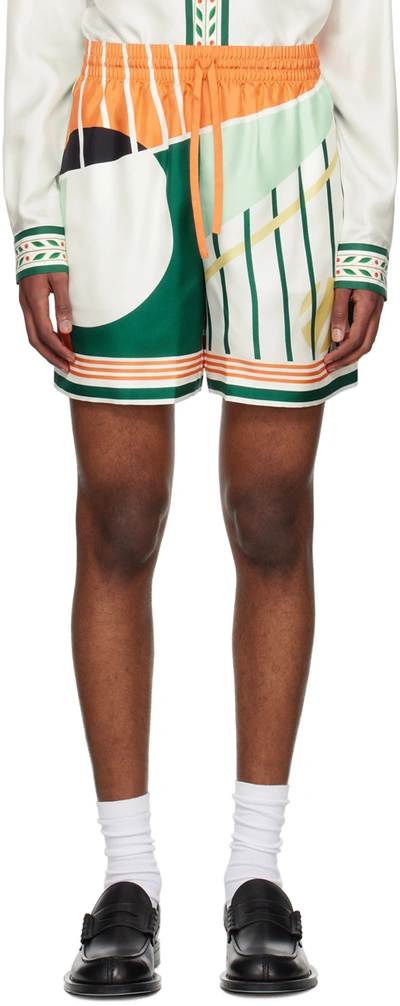 Casablanca Men's Abstract Tennis-print Silk Shorts In Multi