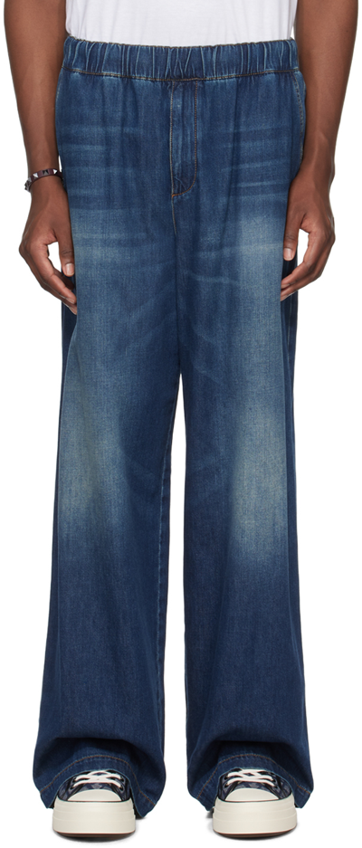 Valentino Blue Faded Jeans In Denim Scuro