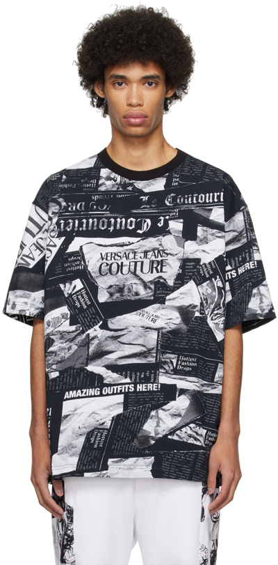 Versace Jeans Couture Black Magazine T-shirt In E899 Black