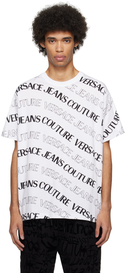 Versace Jeans Couture White Jacquard T-shirt In E003 White
