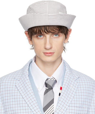 Thom Browne White & Gray Quarter Combo Bucket Hat In 035 Med Grey