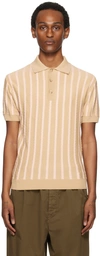 King & Tuckfield Brown Textured Stripe Polo In Sesame/pale Blush