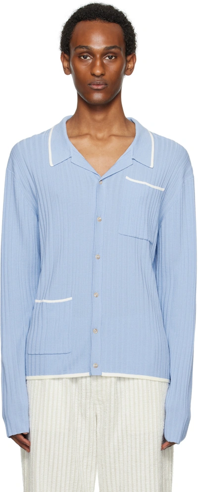 King & Tuckfield Blue Irregular Rib Shirt In Power Blue/vanilla