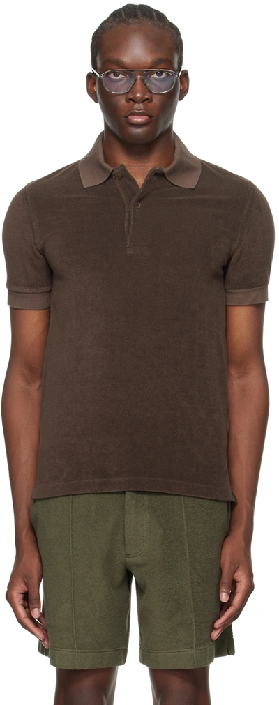 Tom Ford Brown Towelling Polo In Chocolate