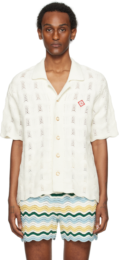 Casablanca Men's Wavy Stitch Camp Shirt In White