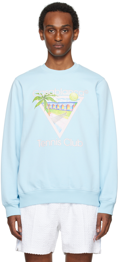 Casablanca Tennis Club Icon Printed Cotton Sweatshirt In Light Blue