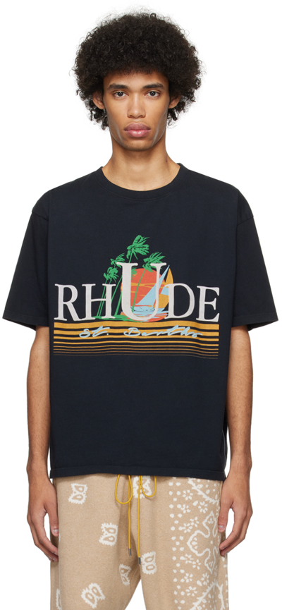 Rhude Black Tropics T-shirt In 0610 Vtg Black