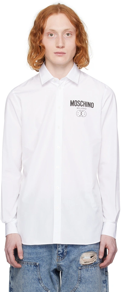 Moschino White Double Smiley Shirt In A1001 Fantasy Print