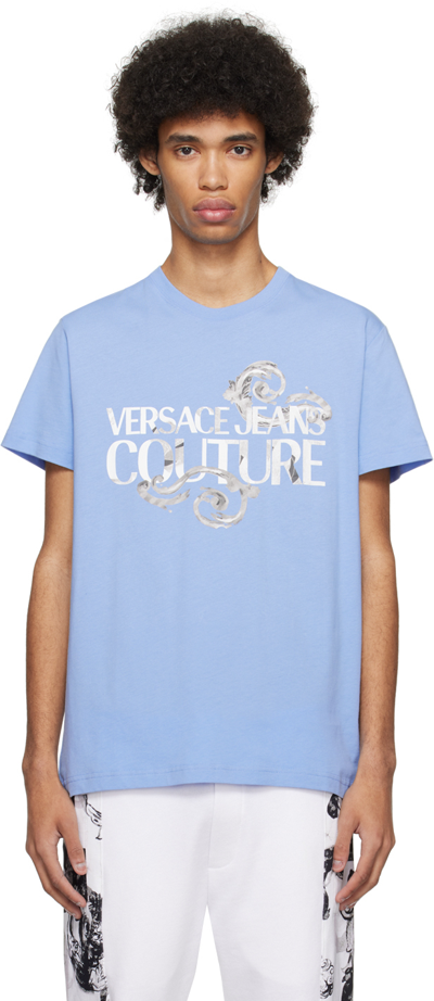 Versace Jeans Couture Blue Watercolor Couture T-shirt In E261 Bonnie Light Bl