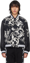 VERSACE JEANS COUTURE BLACK WATERCOLOR BOMBER JACKET