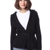 Minnie Rose Cotton Cashmere Shaker Flyaway Cardigan With Pockets In Black