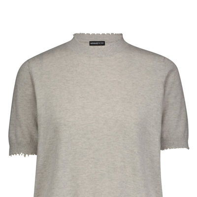 Minnie Rose Cotton Cashmere Boxy Frayed Tee In White