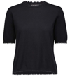 Minnie Rose Cotton Cashmere Boxy Frayed Tee In Black