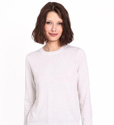 Minnie Rose Supima Cotton Cashmere Long Sleeve Crew In White