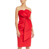 Badgley Mischka Strapless Front Bow Sheath Cocktail Dress In Red