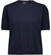 Minnie Rose Women's Cotton Cashmere Distressed Boxy Tee In Navy In Blue