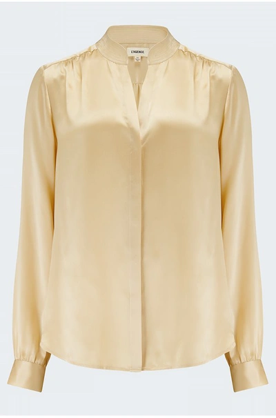 L Agence Bianca Band Collar Blouse In Marzipan In Neutral