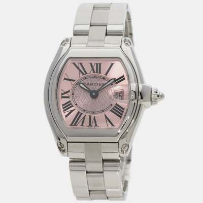 Pre-owned Cartier Pink Stainless Steel Roadster W62043v3 Quartz Women's Wristwatch 31 Mm