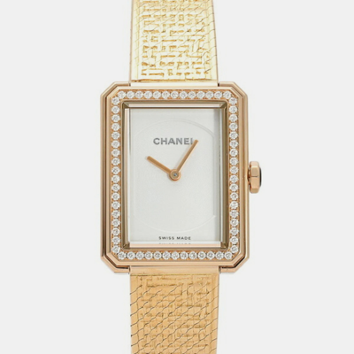 Pre-owned Chanel Silver 18k Rose Gold Boy-friend H4881 Quartz Women's Wristwatch 21.5 Mm
