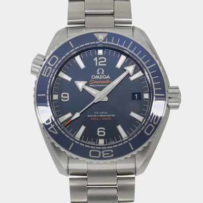 Pre-owned Omega Blue Stainless Steel Seamaster Planet Ocean 215.30.44.21.03.001 Automatic Men's Wristwatch 43.5 Mm
