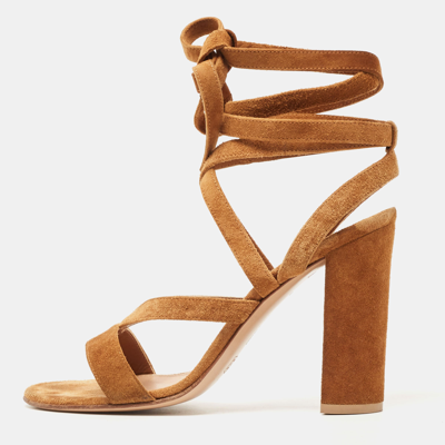Pre-owned Gianvito Rossi Brown Suede Ankle Wrap Sandals Size 38