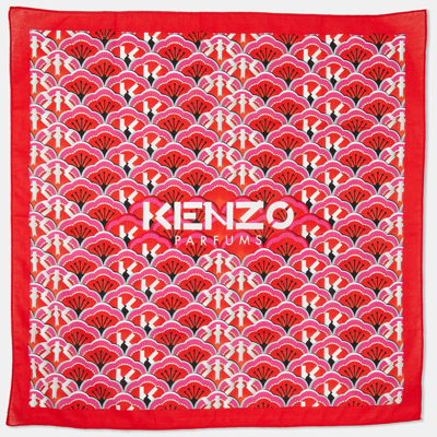 Pre-owned Kenzo Red All-over Print Cotton Square Neckerchief