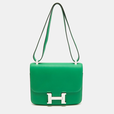 Pre-owned Hermes Hermès Bamboo Swift Leather Palladium Finished Constance 23 Bag In Green
