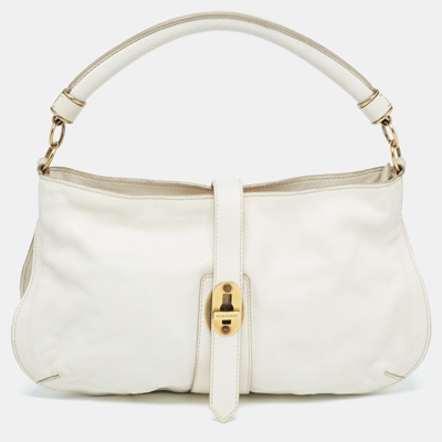 Pre-owned Burberry Off White Leather Creighton Hobo