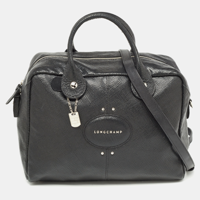 Pre-owned Longchamp Black Textured Leather Tri-quadri Satchel