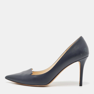 Pre-owned Jimmy Choo Dark Blue Leather Pointed Toe Pumps Size 38.5