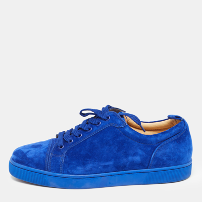 Pre-owned Christian Louboutin Blue Suede Leather Low Top Trainers Size 42.5