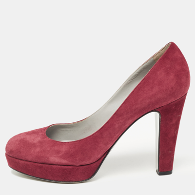 Pre-owned Sergio Rossi Burgundy Suede Platform Pumps Size 38