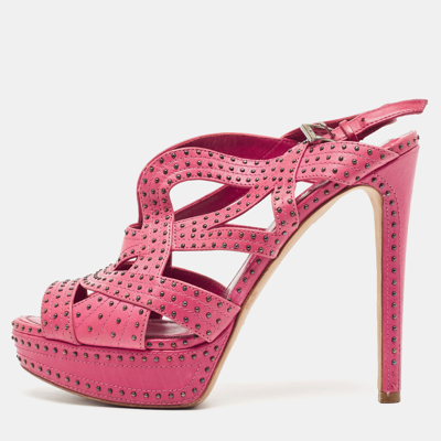 Pre-owned Dior Pink Studded Leather Platform Strappy Sandals Size 40
