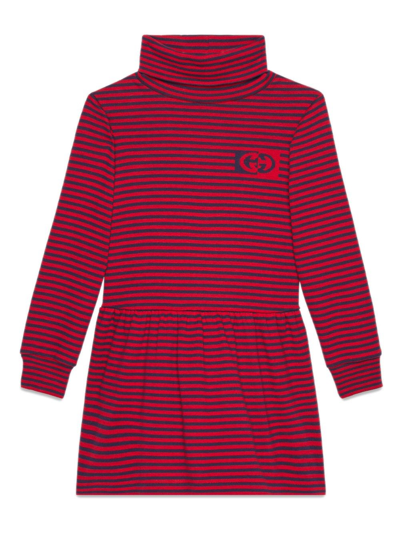 Gucci Kids' Striped Cotton Dress In Rosso