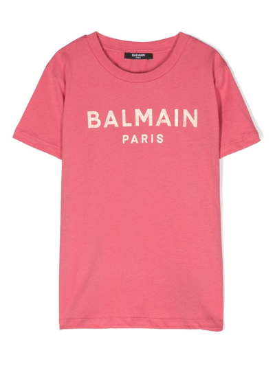 Balmain Kids' Logo T-shirt In Pink