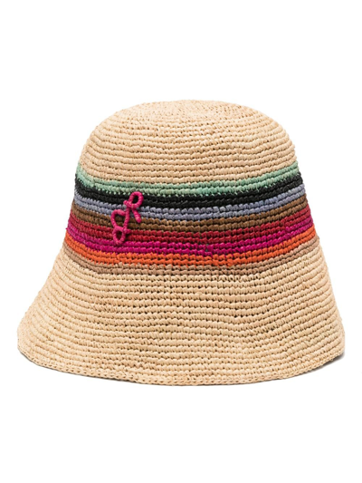 Ruslan Baginskiy Striped Straw Bucket Hat In Brown