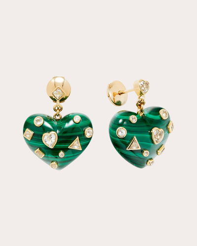 Yvonne Léon Women's Malachite & White Topaz Confetti Heart Drop Earrings In Green