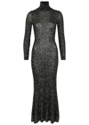 Balenciaga Sequined Stretch-knit Turtleneck Maxi Dress In Black And Silver