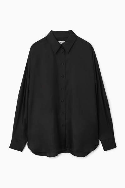 Cos Oversized Batwing-sleeve Silk Shirt In Black