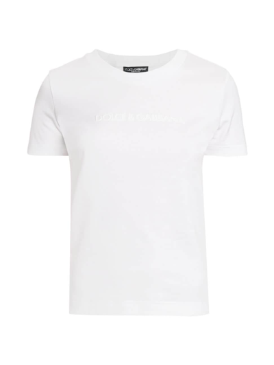 Dolce & Gabbana Logo-embossed Cotton T-shirt In Bianco Naturale