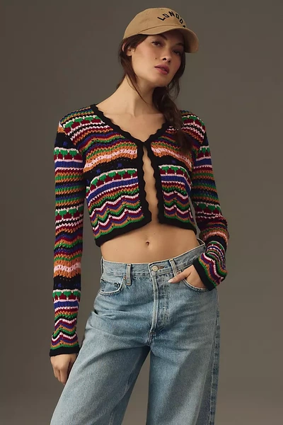 Free The Roses Crochet Cardigan Sweater In Multicolor