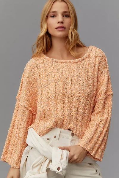 Free The Roses Ribbed Pullover Sweater In Orange